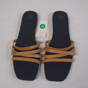 A New Day Sandals Tan/Joan Size 10 Women Embossed Strappy Slide On Sandal NWT